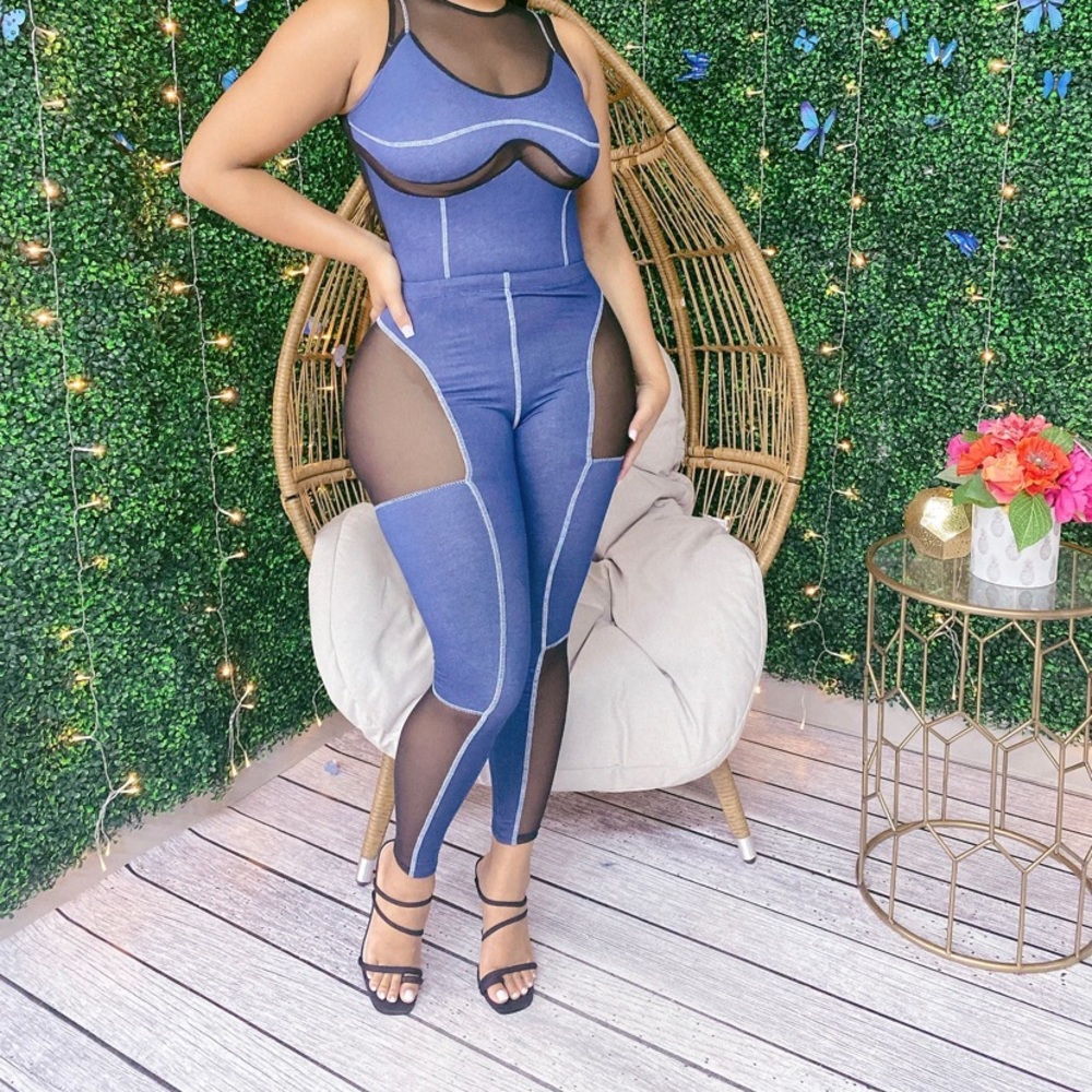 Sultry jean and mesh bodysuit w/leggings! Very comfy, stretchy.